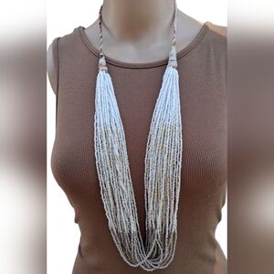 Vintage Ombre Seed Bead Multi-Strand Statement Necklace Boho Neutral